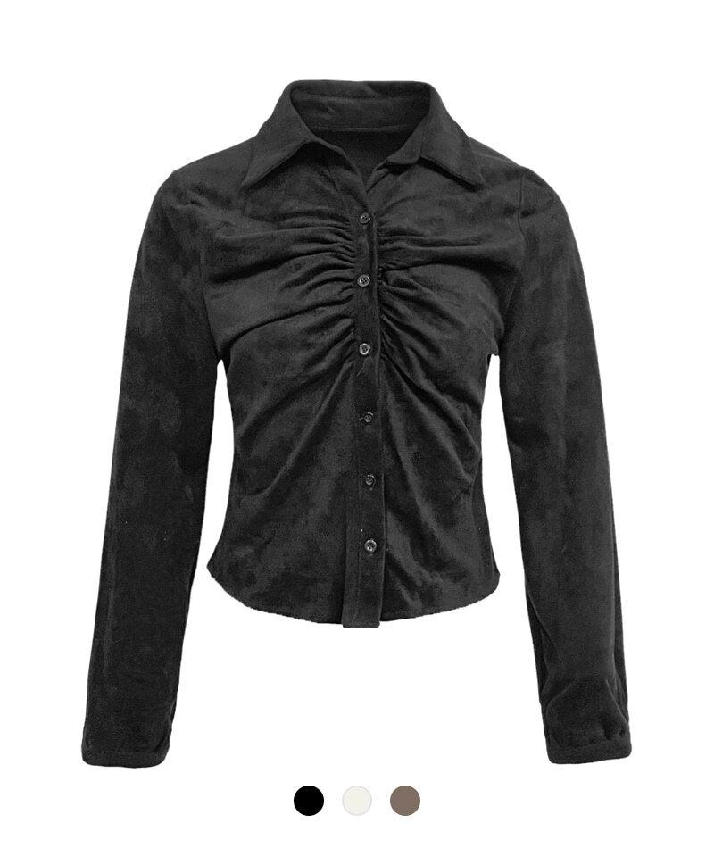 미아 벨벳 셔링 셔츠