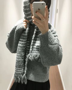 ル・ファインウールストライプマフラー *ブラック即日発送可能