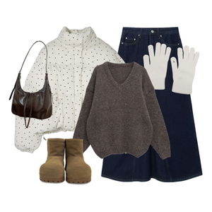 スカート,ダウンジャケット,ショルダーバッグ 코디