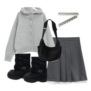 스커트,가디건&베스트,부츠 코디