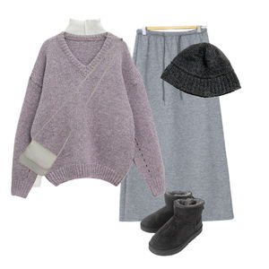 長袖Tシャツ,スカート,ブーツ 코디