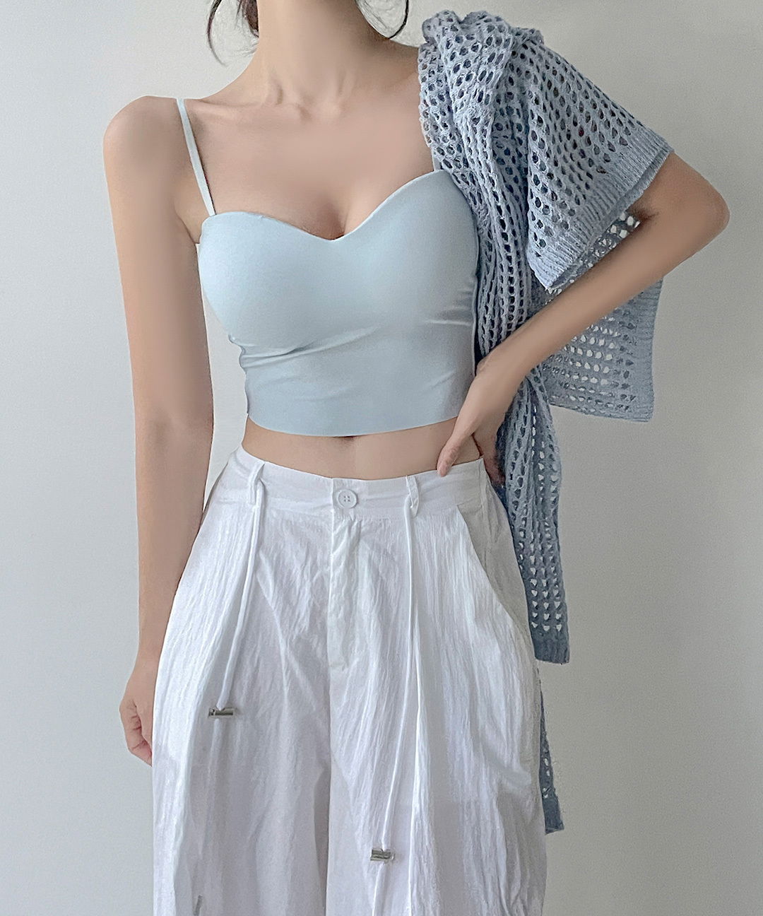 Juve Summer Heart Neck Integrated Cap Built-in Crop Strap Sleeveless Seamless Bra Top 内衣