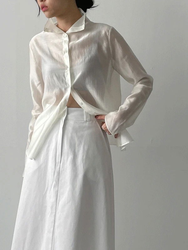 Dent high-neck tencel sheer blouse