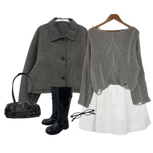 大衣,裙子,針織衫 코디