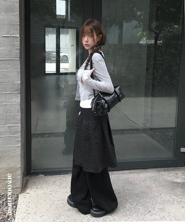 Ponce Dot Wrap Skirt Layered Pants Set 套装