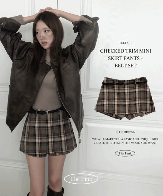 Coven Check Team Mini Skirt Pants + Belt Set