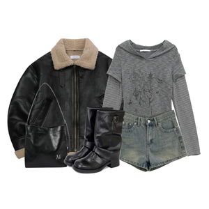 자켓,긴팔티,반바지 코디