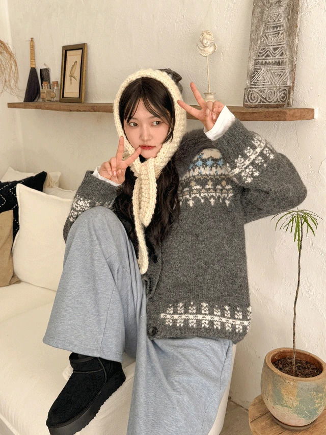 카순 뜨개 비니 후드 모자 방한템