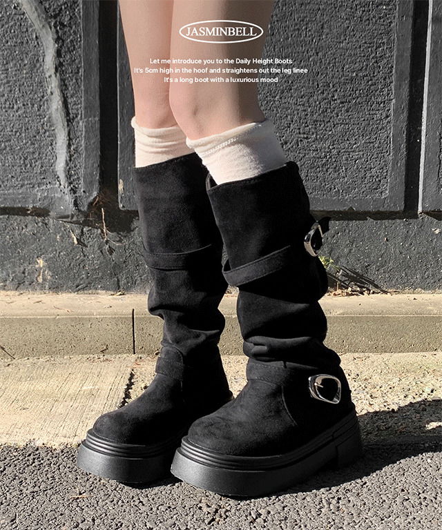 Senka suede high heel buckle strap long boots