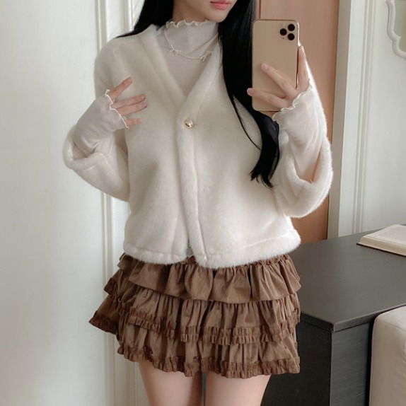 Suiwon Button V-Neck Fur JK