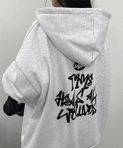 Oversized graphic Fleece-lined overfit hooded zip-up