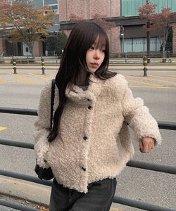 仿羊毛立領短版絨毛外套