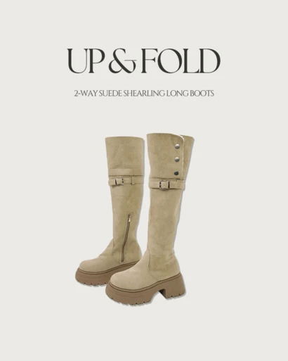 업앤폴드 2WAY 폴딩 버클 똑딱이버튼 양털 지퍼 스웨이드 롱 부츠