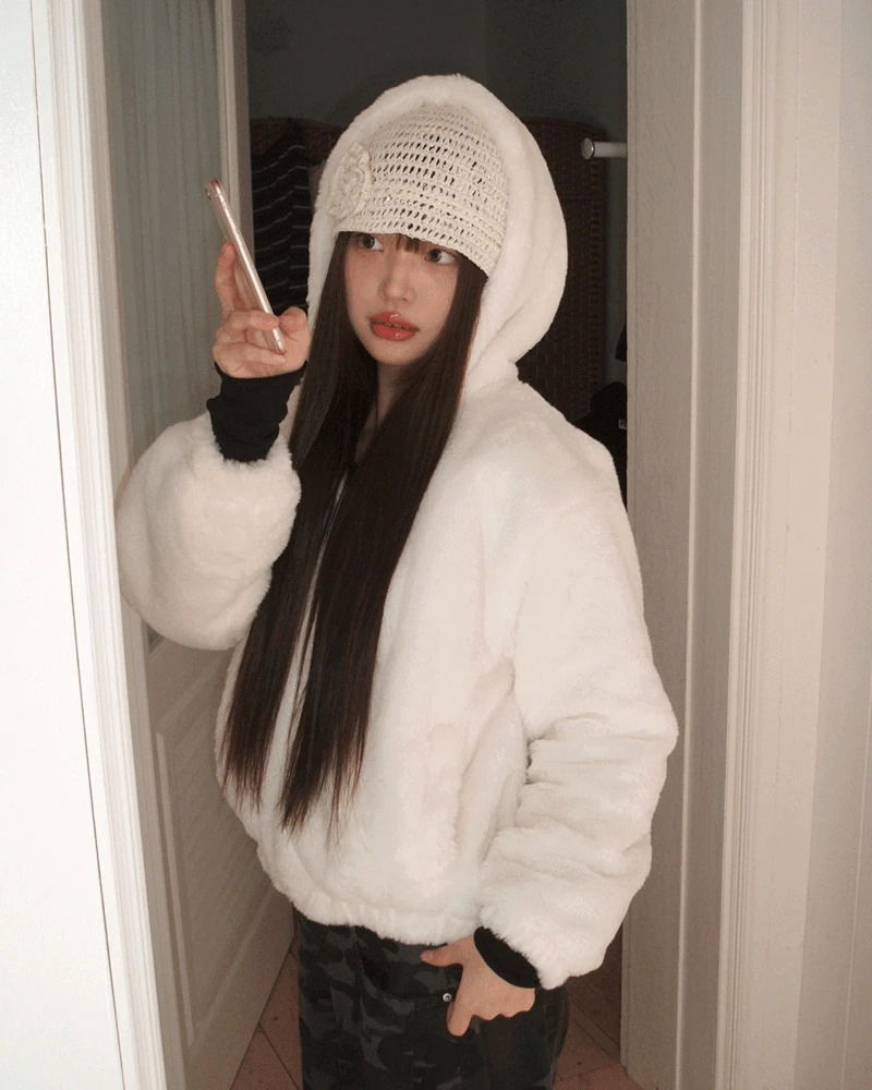 ツハファーフードライニング中綿ルーズフィットジップアップジャケット