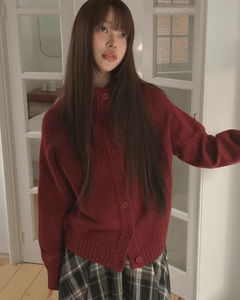 高領鈕扣設計復古針織外套