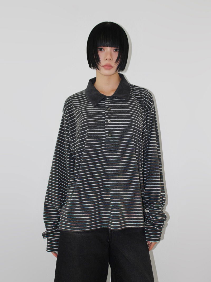 TERRY STRIPE COLLAR TEE 长袖上衣