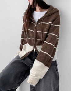 ディッピングストライプフードツーウェイカーディガン