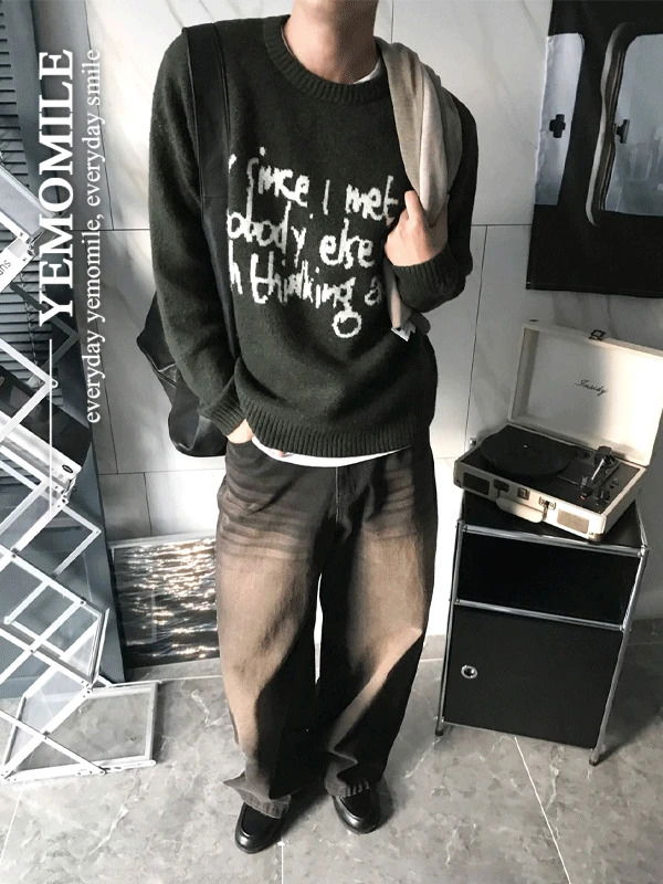 노바디 레터링 라운드 니트