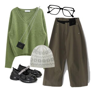 配飾,針織衫,肩背包,樂福鞋 코디