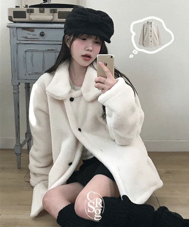 Two-button high-neck poggle fleece coat (Delayed delivery) 大衣