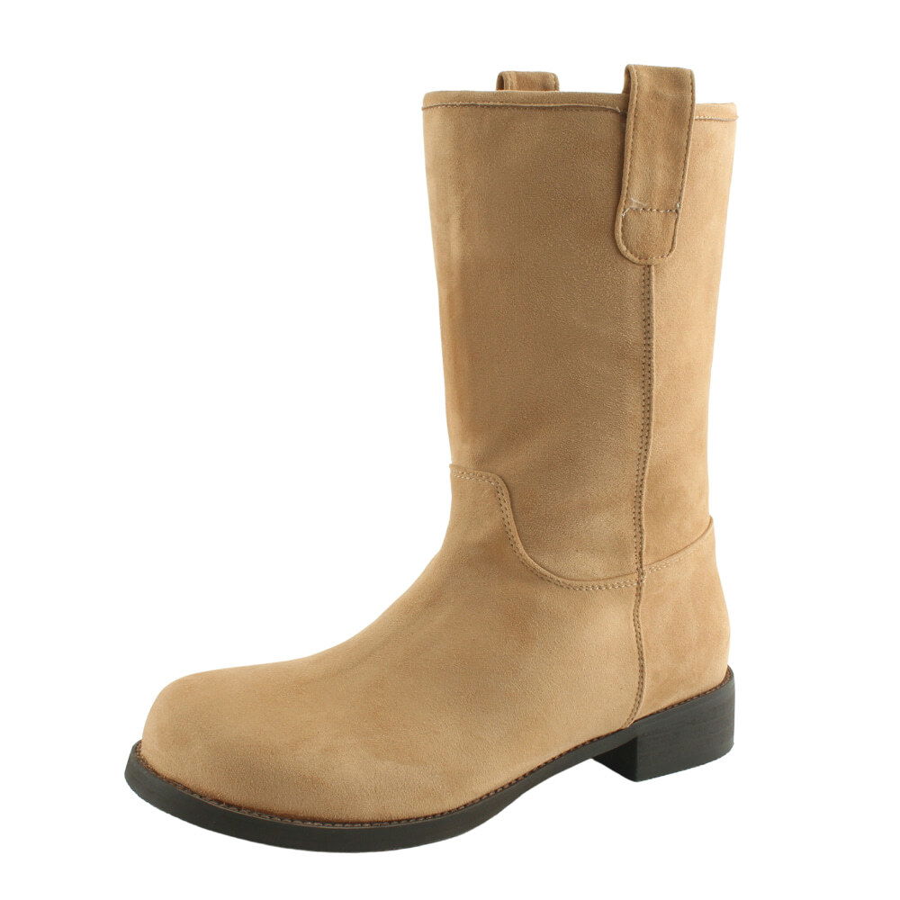 심플 플랫 미들부츠 4.5cm 카멜베이지