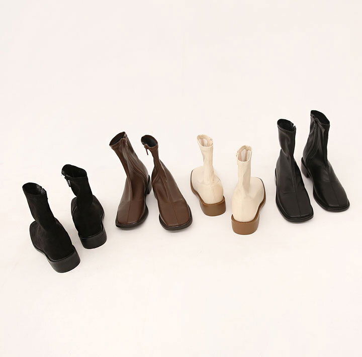 Side Zip Square Toe Ankle Boots