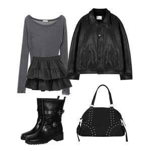 긴팔티,스커트,부츠 코디