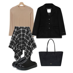 긴팔티,스커트,코트 코디