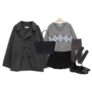 코트,니트,스커트,스타킹,가방,토트백,겨울,데일리,일상,20대 코디