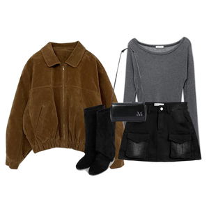 자켓,긴팔티,스커트,부츠,가방,가을,데일리 코디