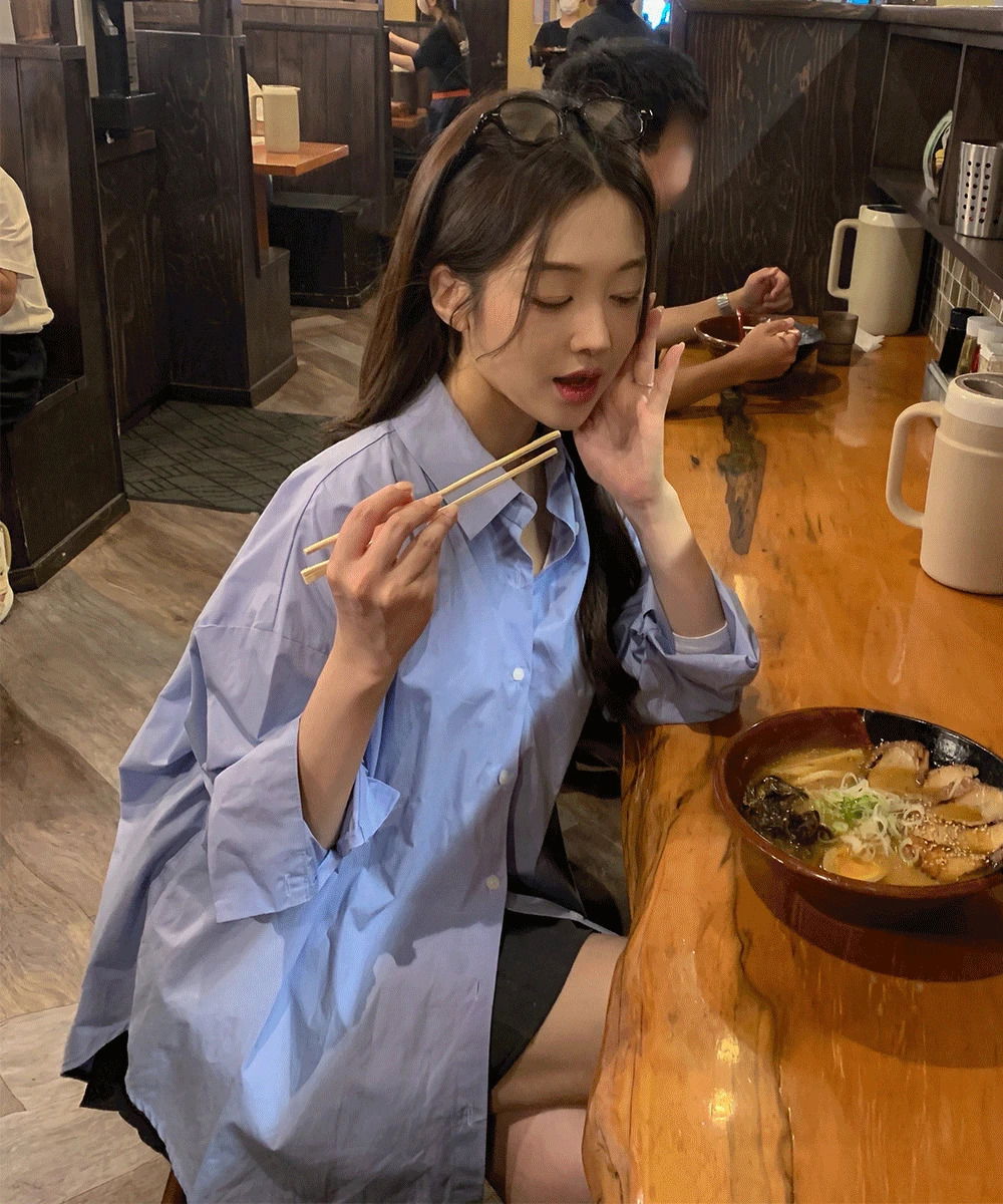 寬鬆基本款純色長版棉質襯衫