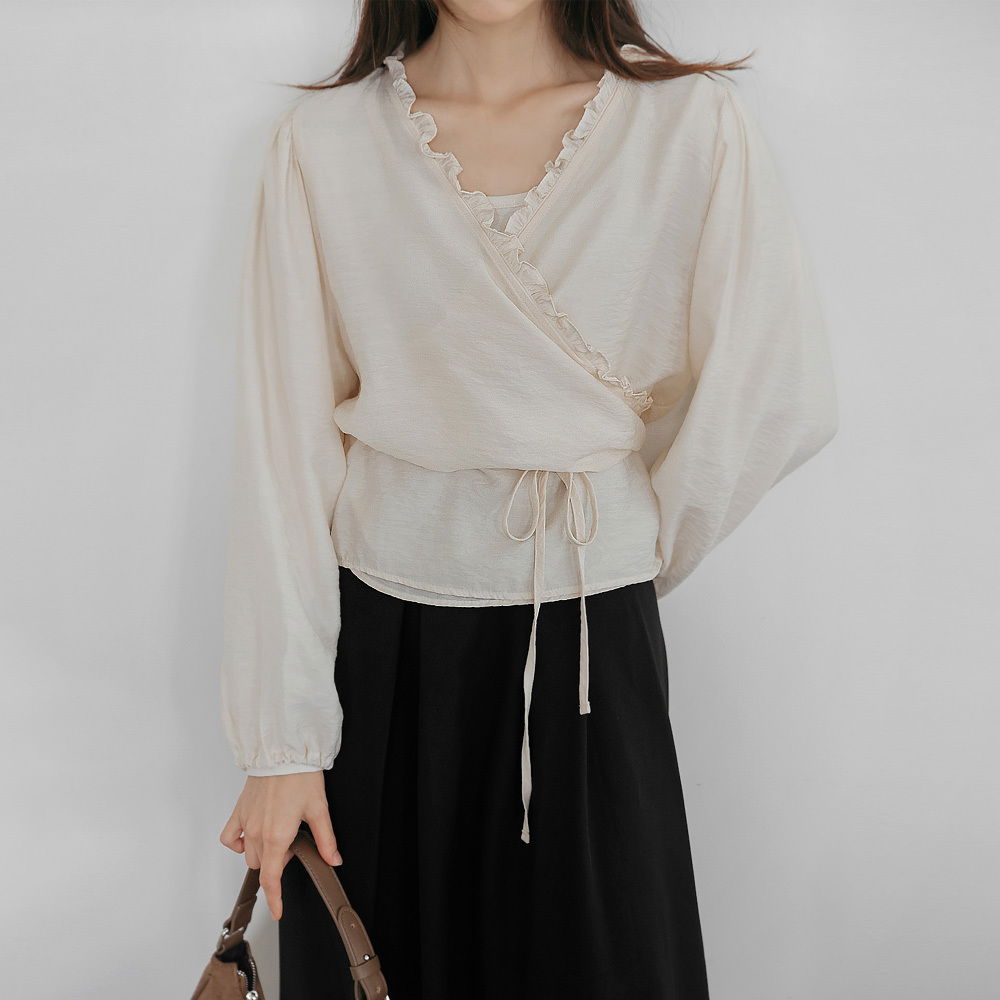 Luain Glossy Frill Wrap Blouse