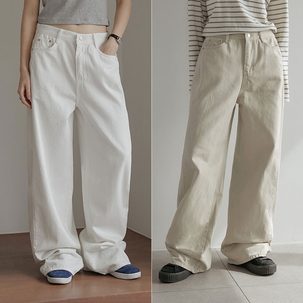 Mien 棉侧细褶宽裤