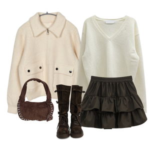 拉鍊外套,針織衫,裙子 코디