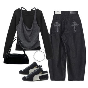 牛仔褲,長袖上衣,photo 코디