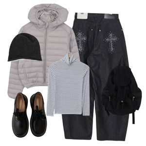 데님,패딩자켓,로퍼 코디