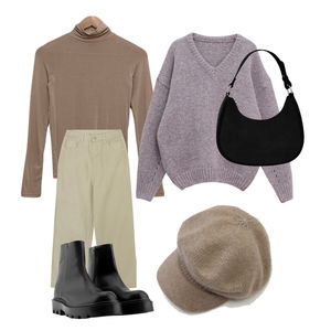 긴팔티,팬츠,부츠 코디