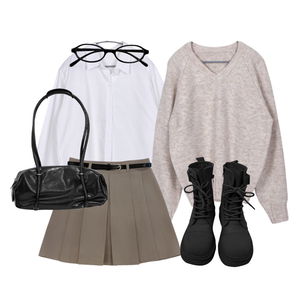 셔츠,니트,스커트 코디