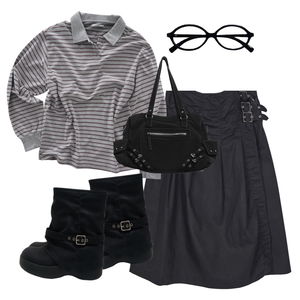 스커트,긴팔티,부츠 코디