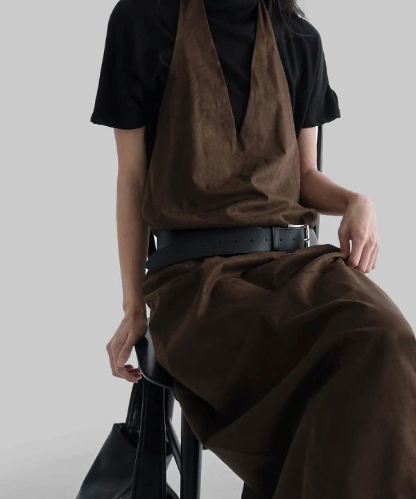 Mobnon Suede Layered Halter Dress