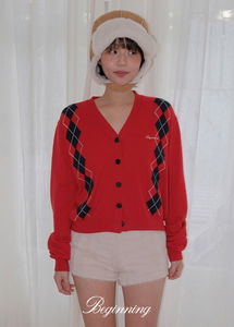 Door V-Neck Argyle Cardigan