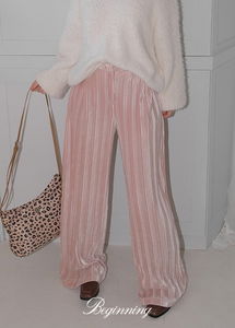 天鵝絨百褶休閒寬褲