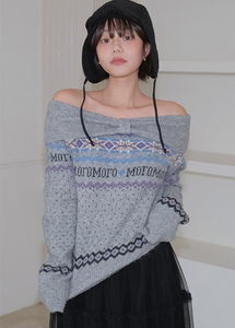 ノルディックリボンオフショルダーニット