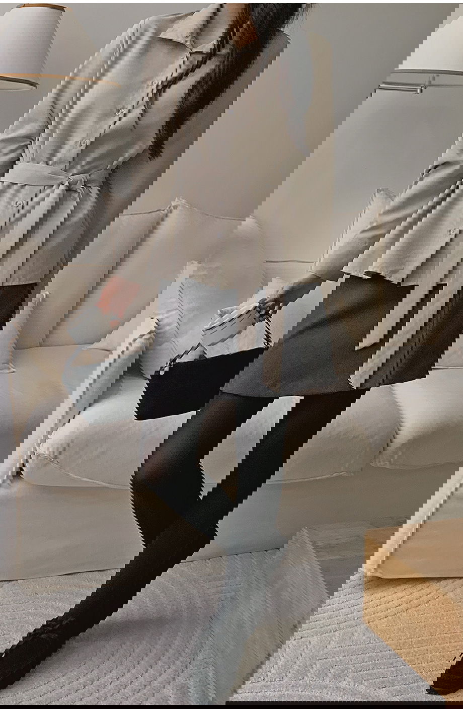 리리앤코 하디브렌 피치기모 하이넥 투웨이 스트랩 셔츠