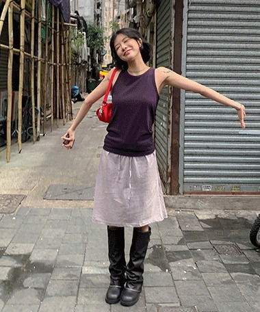 直紋高腰中長版半身裙