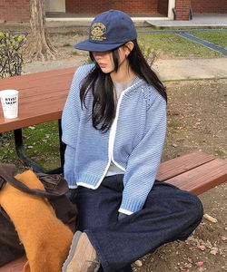 Skable Striped Two-Way Raglan Knitwear Hooded Zip-Up - 2 Colors