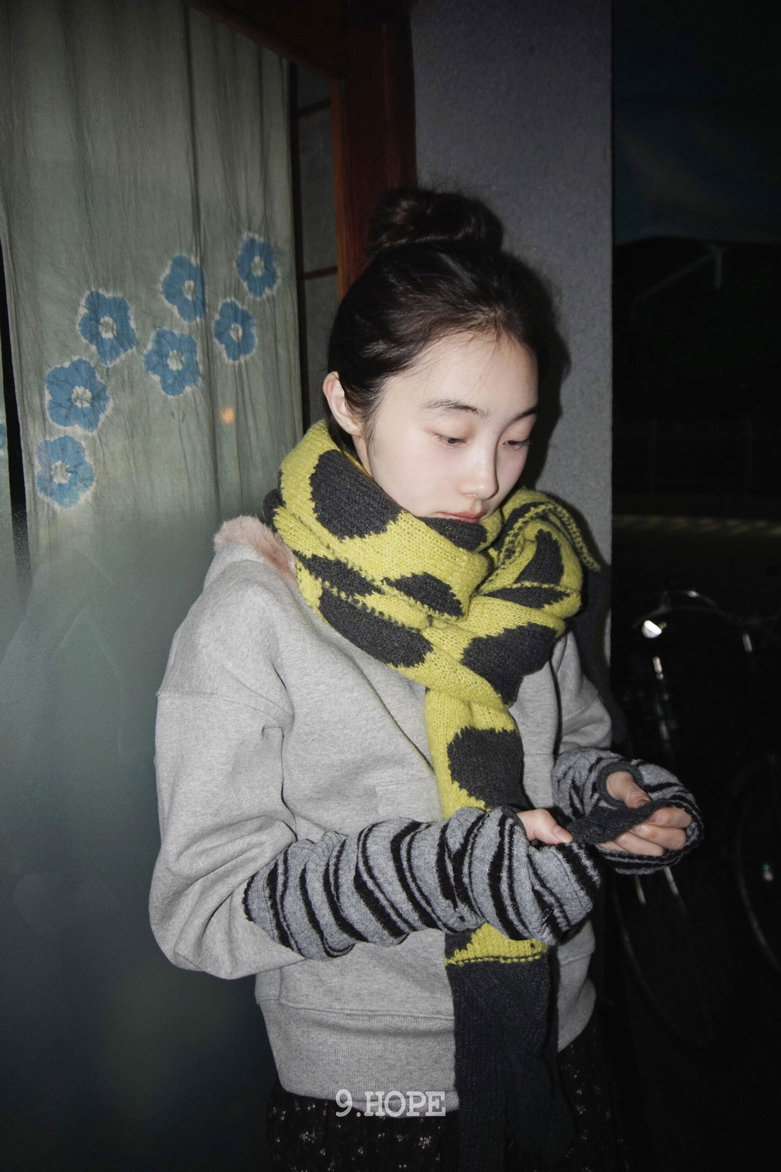 復古大點點撞色圍巾