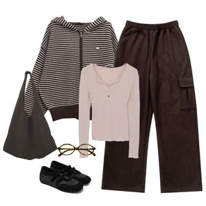 拉鍊外套,長褲,長袖上衣 코디