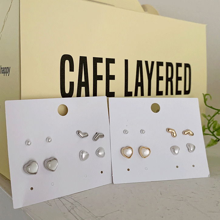 Mini heart & pearl earring set