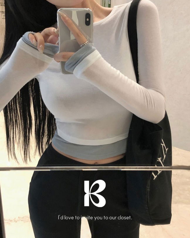 라온 투톤 배색 레이어드 긴팔 티셔츠